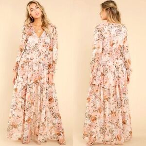Peach Floral Print Maxi Dress Small